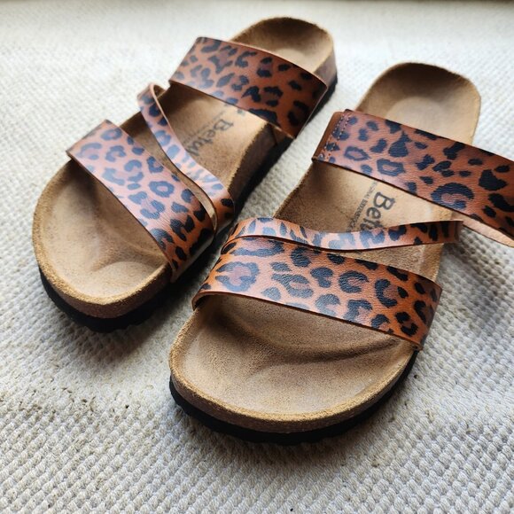 Birkenstock Betula Brown Leopard 250 Soft Footbed Sandals 3 Strap Womens 8 EU 39 - Picture 2 of 6